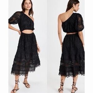 Waimari Jade Lace Asymmetrical Black Lace Dress
